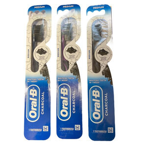 Oral-B Charcoal Infused Bristles Medium Whitening Manual Toothbrushes Pack of 3
